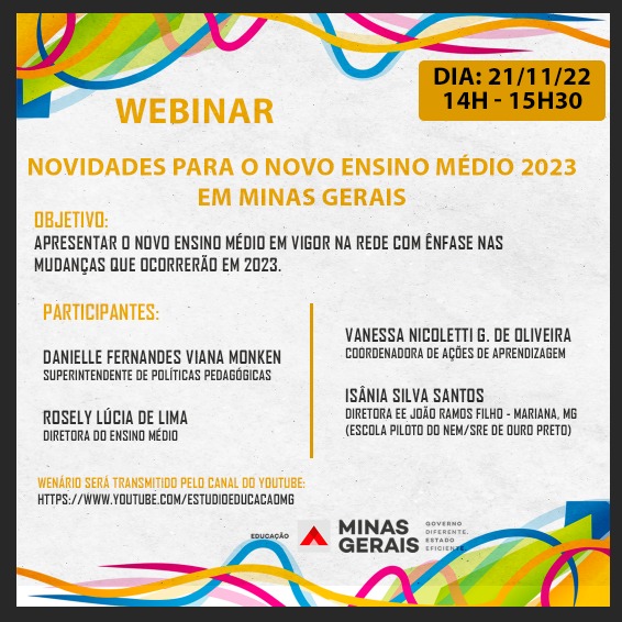 Secretaria realiza Webinário para capacitação dos profissionais que irão atuar no Novo Ensino Médio em 2023