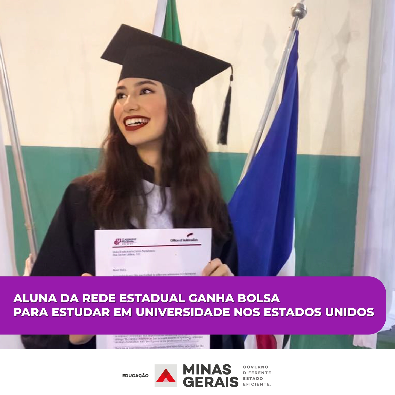 Aluna da rede estadual do Sul de Minas ganha bolsa de R$ 2 milhões para estudar em universidade nos Estados Unidos