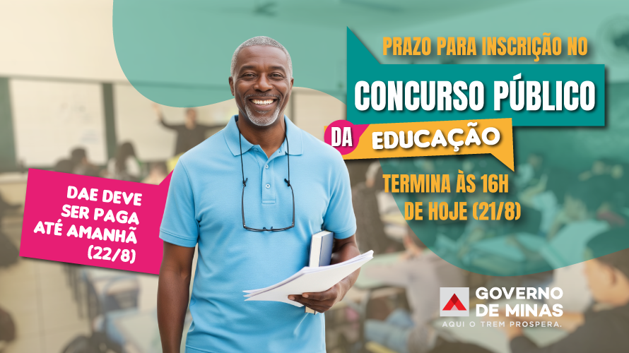 Prazo para inscrição no concurso da Educação em Minas termina às 16h desta quinta-feira (21/8)